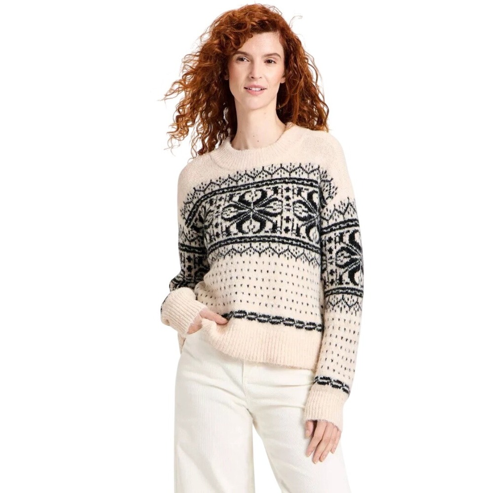 Universal Thread‎ Women's Cream Fair Isle Knit Pullover Sweater Size XL